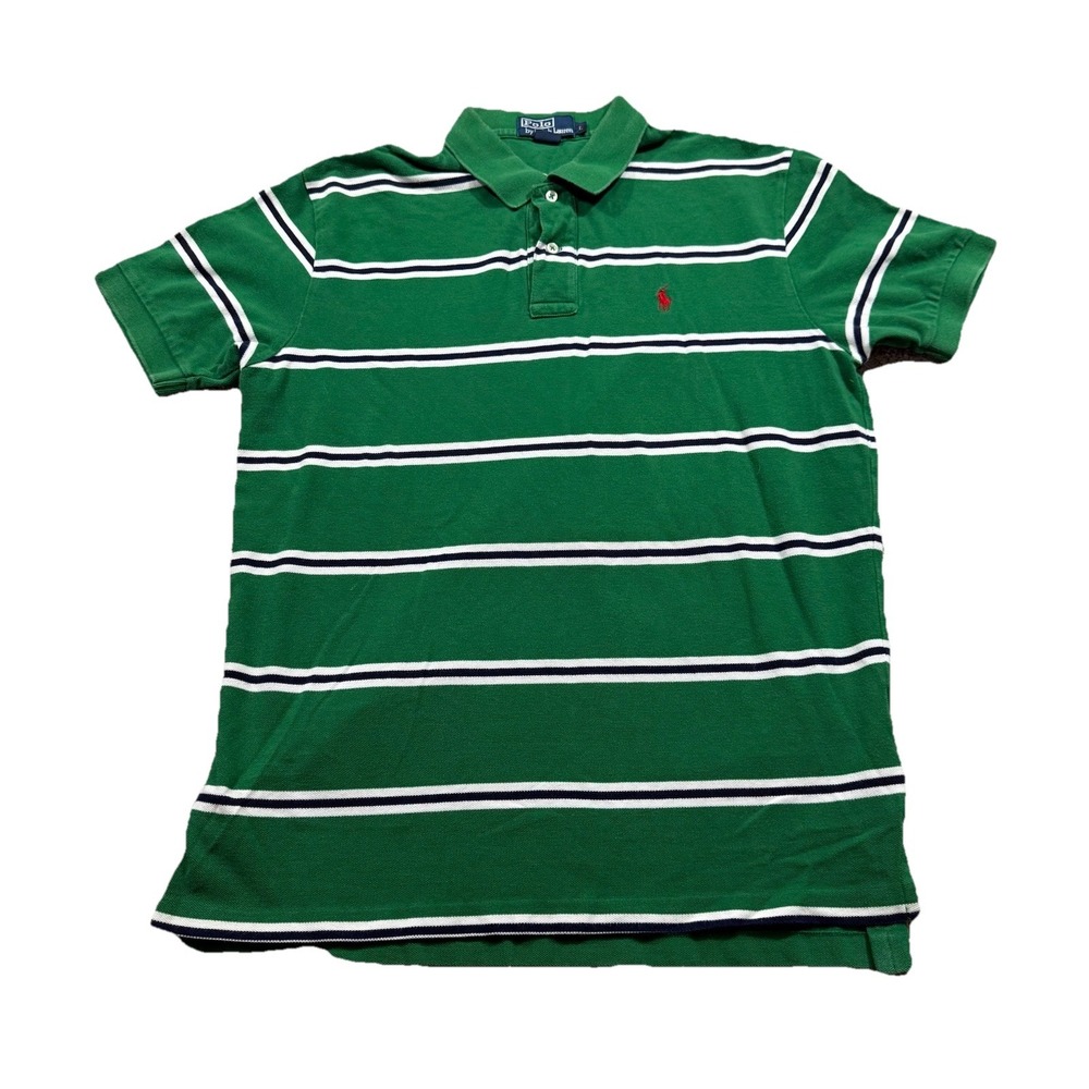 Polo Ralph Lauren Shirt Men Large Striped Short Sleeve Golf Green Outdoors L